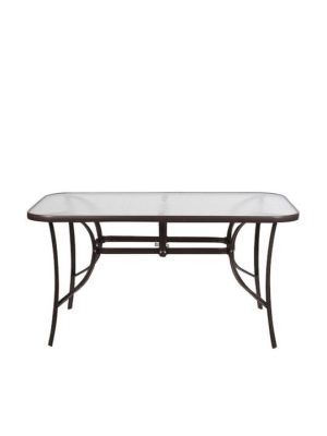 Τραπέζι Εξωτερικού Χώρου Μεταλλικό με Γυάλινη Επιφάνεια Καφέ 140x80x72 cm (ΤΑΒ-14080ΒR)
