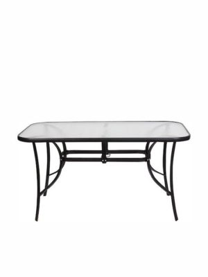 Τραπέζι Εξωτερικού Χώρου Στρογγυλό Μεταλλικό με Γυάλινη Επιφάνεια Μαύρο 80x80x72 cm (TAB-80BL)