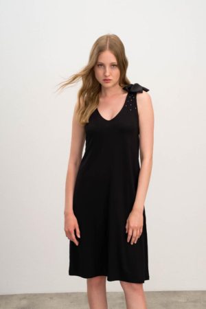 Γυναικεία Μονόχρωμο Αμάνικο Φόρεμα VAMP 95% ΒΙΣΚΟΖΙ - 5% ΕΛΑΣΤΑΝ 16519, BLACK