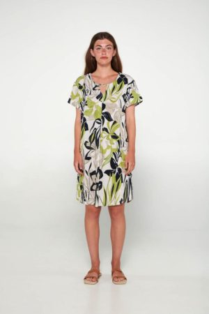 Γυναικεία Φόρεμα με Κοντό Μανίκι VAMP 100% ΒΙΣΚΟΖΙ 20413, BEIGE SOLEIL