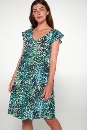 Γυναικεία Φόρεμα με Κοντό Μανίκι VAMP 100% ΒΙΣΚΟΖΙ 20408, BLUE PARADISE