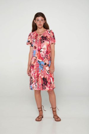 Γυναικεία Φόρεμα με Κοντό Μανίκι VAMP 95% ΠΟΛΥΕΣΤΕΡ - 5% ΕΛΑΣΤΑΝ 20536, PINK AZALEA
