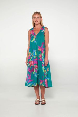 Γυναικεία Φλοράλ Αμάνικο Φόρεμα VAMP 100% ΒΑΜΒΑΚΙ 20423, GREEN BAY