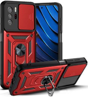 Bodycell Armor Slide - Ανθεκτική Θήκη Xiaomi Poco X3 GT με Κάλυμμα για την Κάμερα & Μεταλλικό Ring Holder - Red (5206015003950) BA-00104