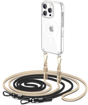 Tech-Protect FlexAir Chain - Σετ Σκληρή Διάφανη Θήκη MagSafe με 2 x Αποσπώμενα Λουράκια Λαιμού - Apple iPhone 15 Pro - Black / Beige (9490713936856) 116037