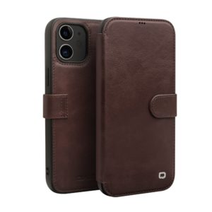 Θήκη iphone 12 mini QIALINO Leather Magnetic Clasp Flip Case-dark brown MPS14652