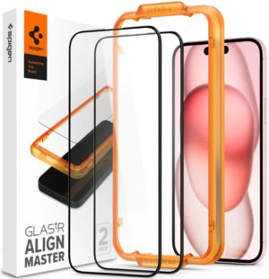 Spigen GLAS.tR ALIGNmaster - Αντιχαρακτικό Fullface Γυάλινο Tempered Glass Apple iPhone 15 Plus - 2 Τεμάχια - Black (AGL06886) AGL06886