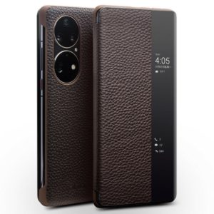 Θήκη Huawei P50 QIALINO Fine Smooth Pattern Leather Flip View Case-Dark Brown MPS15397