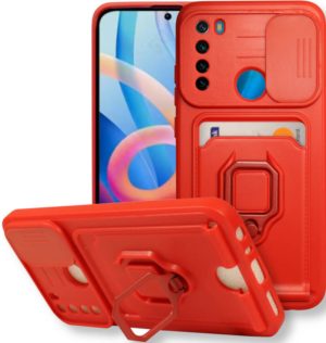 Bodycell Multifunction - Ανθεκτική Θήκη Xiaomi Redmi Note 8 / Note 8 2021 με Λουράκι Λαιμού / Κάλυμμα Κάμερας / Ring Holder / Υποδοχή Κάρτας - Red (5206015013294) BM-00165