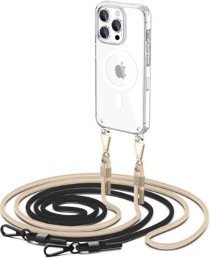 Tech-Protect FlexAir Chain - Σετ Σκληρή Διάφανη Θήκη MagSafe με 2 x Αποσπώμενα Λουράκια Λαιμού - Apple iPhone 15 Pro Max - Black / Beige (9319456603873) 116034