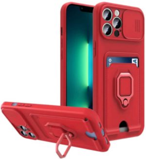 Bodycell Multifunction - Ανθεκτική Θήκη Apple iPhone 13 Pro με Λουράκι Λαιμού / Κάλυμμα Κάμερας / Ring Holder / Υποδοχή Κάρτας - Red (5206015004803) BM-00017