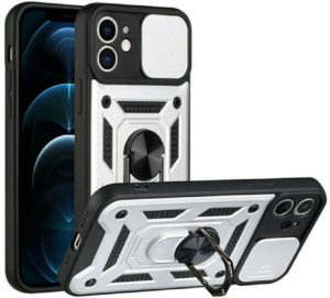 Bodycell Armor Slide - Ανθεκτική Θήκη Apple iPhone 12 με Κάλυμμα για την Κάμερα & Μεταλλικό Ring Holder - Silver (5206015013775) BA-00012