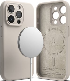 Ringke Silicone Magnetic - Ανθεκτική MagSafe Θήκη Σιλικόνης - Apple iPhone 15 Pro - Stone (8809919307956) 116975