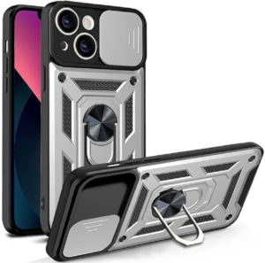 Bodycell Armor Slide - Ανθεκτική Θήκη Apple iPhone 13 με Κάλυμμα για την Κάμερα & Μεταλλικό Ring Holder - Silver (5206015013805) BA-00021