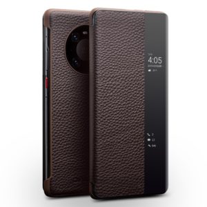 Θήκη Huawei Mate 40 Pro QIALINO Litchi Leather Pattern Flip View Case-Dark Brown MPS14639
