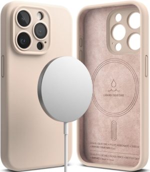 Ringke Silicone Magnetic - Ανθεκτική MagSafe Θήκη Σιλικόνης - Apple iPhone 15 Pro - Pink Sand (8809919307925) 116978
