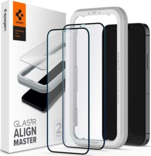 Spigen GLAS.tR ALIGNmaster - Αντιχαρακτικό Fullface Γυάλινο Tempered Glass Apple iPhone 12 / 12 Pro - 2 Τεμάχια - Black (AGL01802) AGL01802
