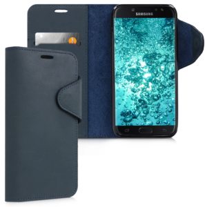 Kalibri Δερμάτινη Suede Θήκη - Πορτοφόλι Samsung Galaxy J7 (2017) - Dark Blue (42897.17) 42897.17