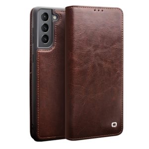 Θήκη Samsung Galaxy S21 genuine QIALINO Classic Leather Wallet Case-Brown MPS15383