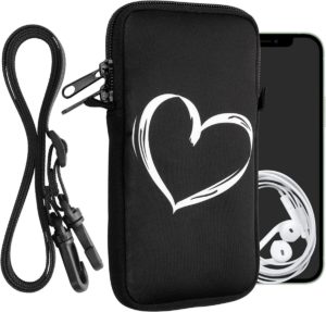 KWmobile Θήκη - Πουγκί Νεοπρενίου με Φερμουάρ και Λουράκι Λαιμού για Smartphones έως 7 - Brushed Heart / White / Black (58701.5.02) 58701.5.02