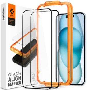 Spigen GLAS.tR ALIGNmaster - Αντιχαρακτικό Fullface Γυάλινο Tempered Glass Apple iPhone 15 - 2 Τεμάχια - Black (AGL06906) AGL06906