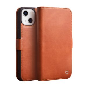 Θήκη iphone 13 QIALINO Leather Magnetic Clasp Flip Case-Light Brown MPS15632
