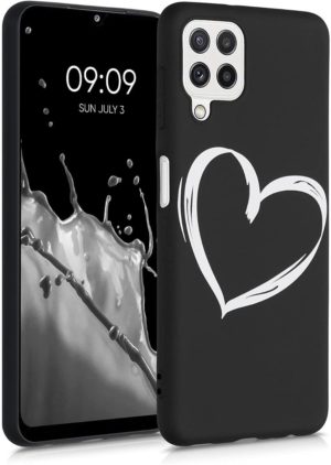 KWmobile Θήκη Σιλικόνης Samsung Galaxy A22 4G - Brushed Heart White / Black (55497.03) 55497.03