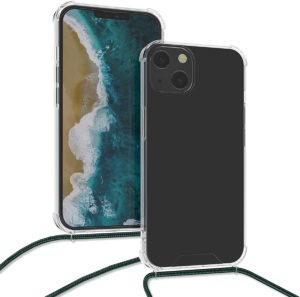KWmobile Διάφανη Θήκη Σιλικόνης με Λουράκι Λαιμού - Apple iPhone 13 - Transparent / Dark Green (55949.80) 55949.80