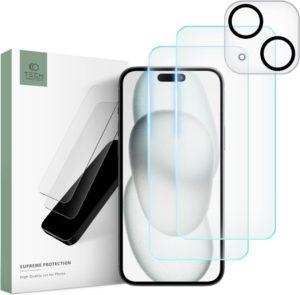 Tech-Protect Supreme Set - Σετ Tempered Glass 2 x Αντιχαρακτικά Προστατευτικά Οθόνης και 1 x Κάμερας - Apple iPhone 15 Plus - Clear (9319456604726) 115738