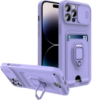 Bodycell Multifunction - Ανθεκτική Θήκη Apple iPhone 14 Pro με Λουράκι Λαιμού / Κάλυμμα Κάμερας / Ring Holder / Υποδοχή Κάρτας - Purple (5206015016387) BM-00114