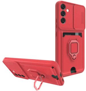 Bodycell Multifunction - Ανθεκτική Θήκη Samsung Galaxy A14 με Λουράκι Λαιμού / Κάλυμμα Κάμερας / Ring Holder / Υποδοχή Κάρτας - Red (5206015012693) BM-00123