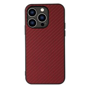 Θήκη iphone 15 Pro Carbon Fiber Texture PU leather Coated TPU-Red MPS15926