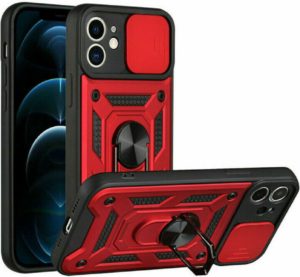 Bodycell Armor Slide - Ανθεκτική Θήκη Apple iPhone 12 με Κάλυμμα για την Κάμερα & Μεταλλικό Ring Holder - Red (5206015003189) BA-00011