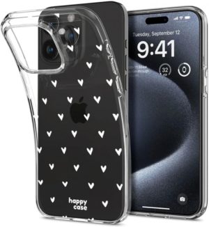 HappyCase Διάφανη Θήκη Σιλικόνης Apple iPhone 15 Pro - Hearts Print (8719246420399) 117997
