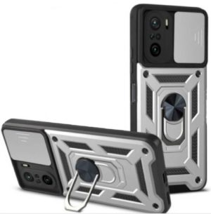 Bodycell Armor Slide - Ανθεκτική Θήκη Xiaomi Poco F3 με Κάλυμμα για την Κάμερα & Μεταλλικό Ring Holder - Silver (5206015014932) BA-00129